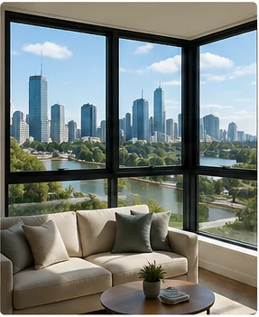 Bright Brisbane home interior with large double glazed windows