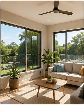 Large energy efficient double glazed windows in a Brisbane living room